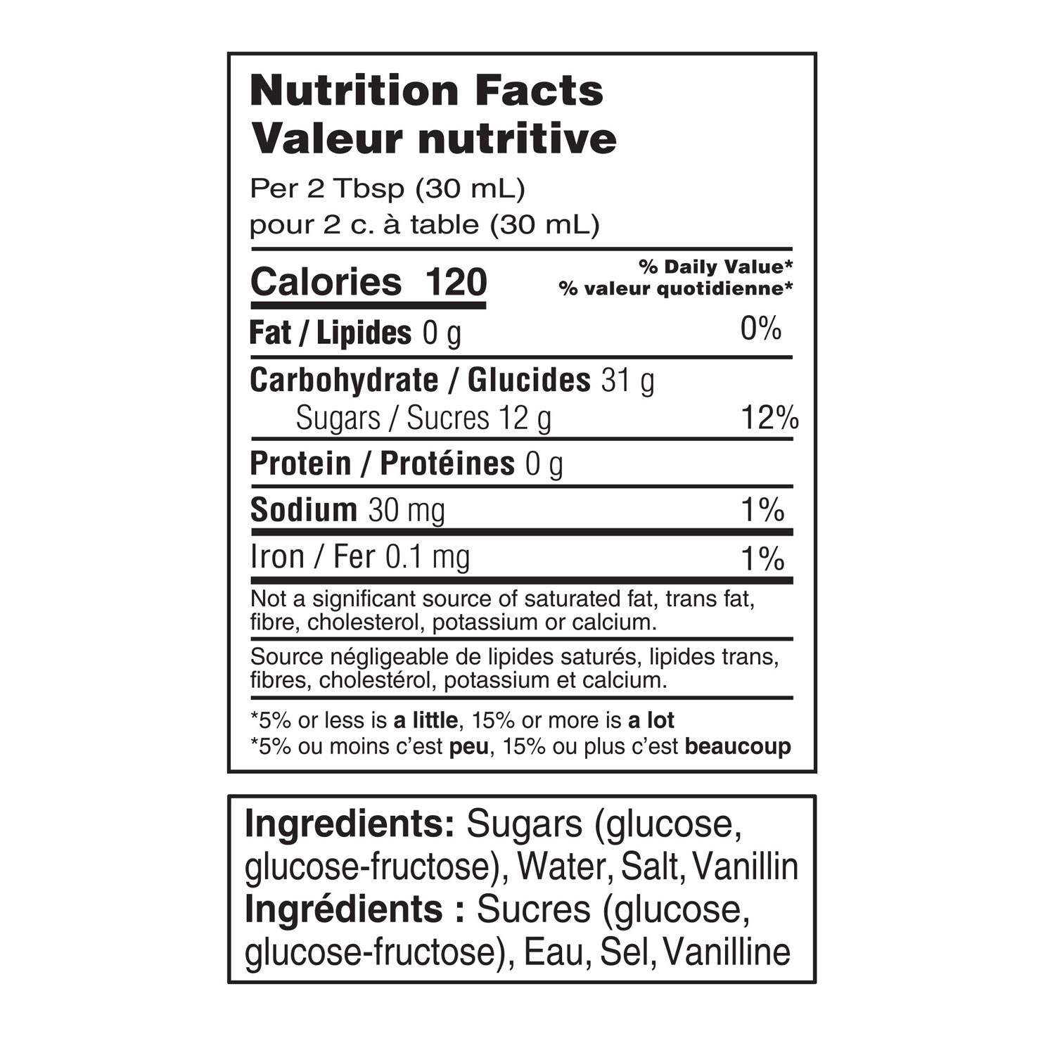 Crown® Lily White Corn Syrup Nutrition Facts